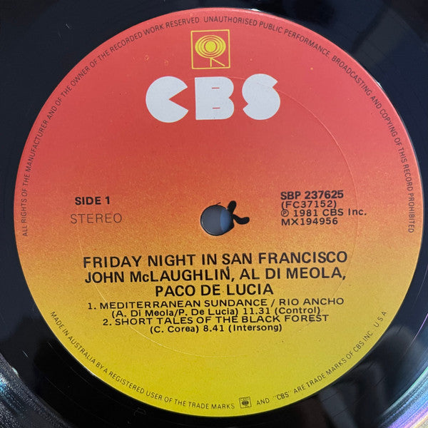 Al Di Meola / John McLaughlin / Paco De Lucia* : Friday Night In San Francisco (LP, Album)