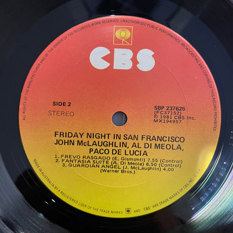 Al Di Meola / John McLaughlin / Paco De Lucia* : Friday Night In San Francisco (LP, Album)