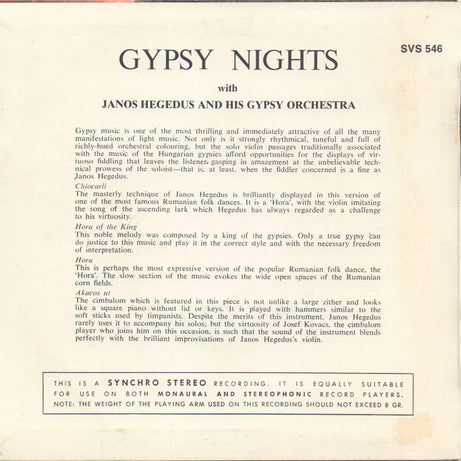 János Hegedüs Und Sein Grosses Zigeuner Orchester : Gypsy Nights (7", EP)