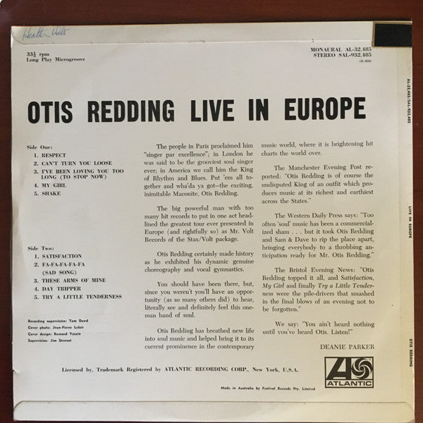Otis Redding : Otis Redding Live In Europe (LP, Album)