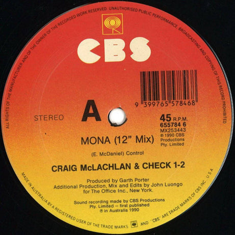 Craig McLachlan And Check 1-2* : Mona (12", Single)