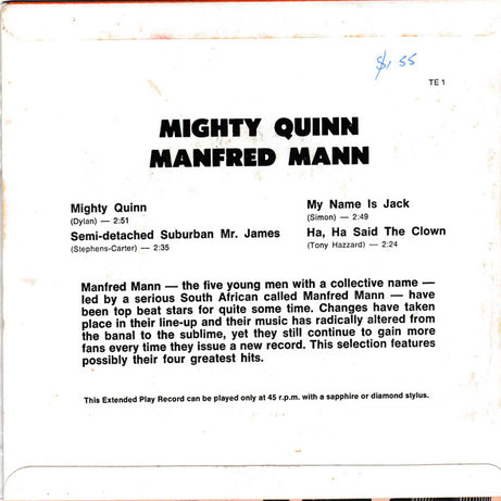 Manfred Mann : Mighty Quinn (7", EP)