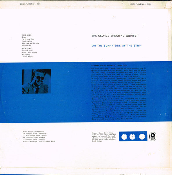 The George Shearing Quintet : On The Sunny Side Of The Strip (LP, Album, Club)