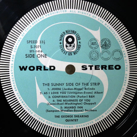The George Shearing Quintet : On The Sunny Side Of The Strip (LP, Album, Club)