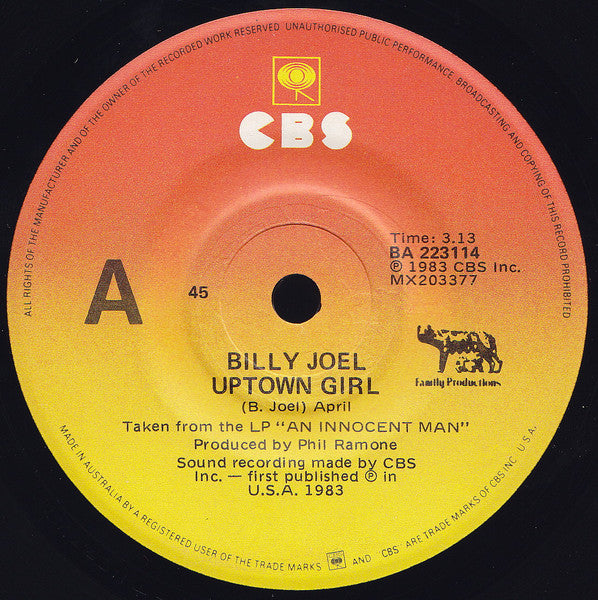 Billy Joel : Uptown Girl (7", Single)