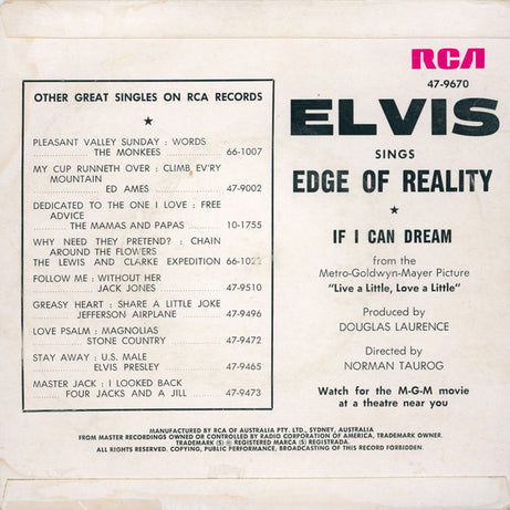 Elvis Presley : Edge Of Reality (7", Single)