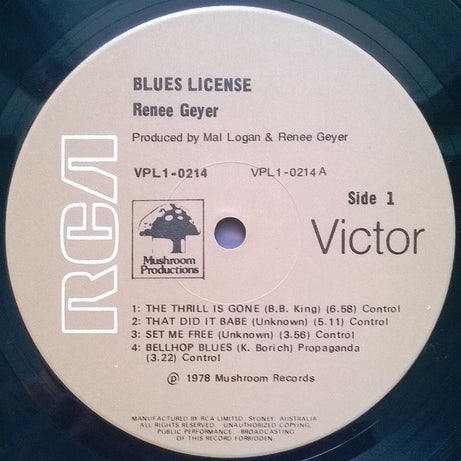 Renee Geyer : Blues License (LP, Album)