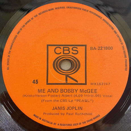 Janis Joplin : Me And Bobby McGee / Half Moon (7")