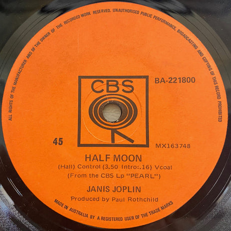 Janis Joplin : Me And Bobby McGee / Half Moon (7")