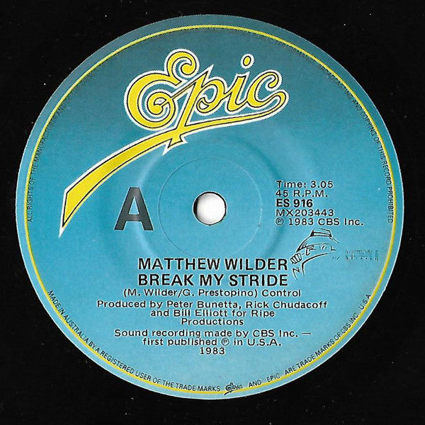 Matthew Wilder : Break My Stride (7", Single)
