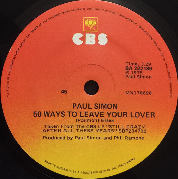 Paul Simon : 50 Ways To Leave Your Lover (7", Single)