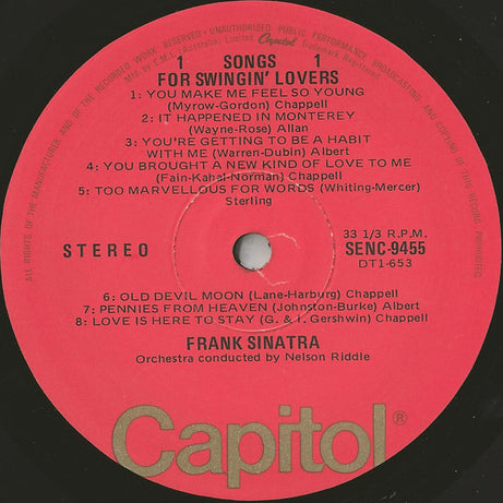 Frank Sinatra : Songs For Swingin' Lovers (LP, Album, RE)