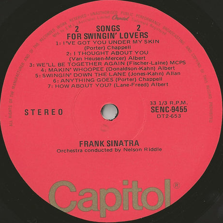 Frank Sinatra : Songs For Swingin' Lovers (LP, Album, RE)