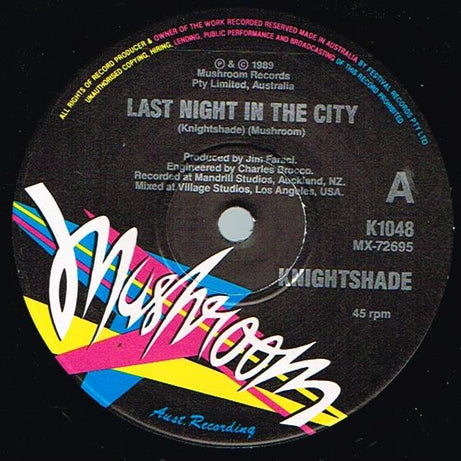Knightshade : Last Night In The City (7", Single, Ltd)