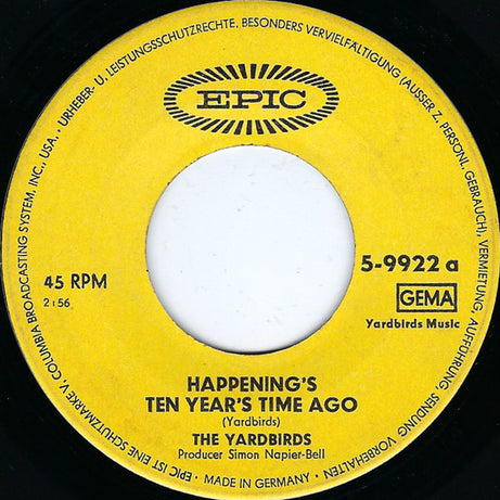 The Yardbirds : Happening's Ten Years Time Ago (7", Single, Mono)