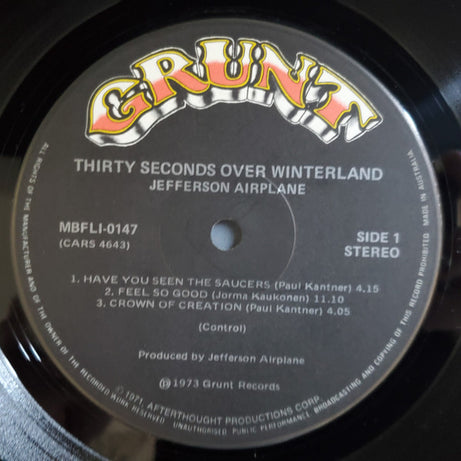 Jefferson Airplane : Thirty Seconds Over Winterland (LP, Album)