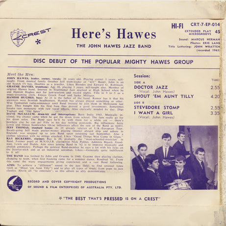 The John Hawes Jazz Band : Here's Hawes (7", EP)