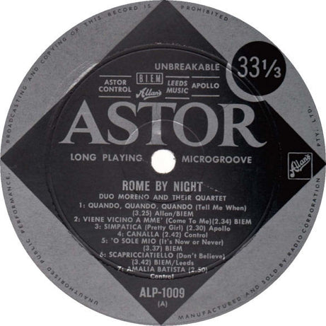 Duo Moreno : Rome By Night (LP, Album)