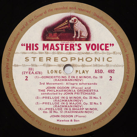 John Ogdon, Sergei Vasilyevich Rachmaninoff, Philharmonia Orchestra Conducted By John Pritchard : Piano Concerto No.2 In C Minor (LP)