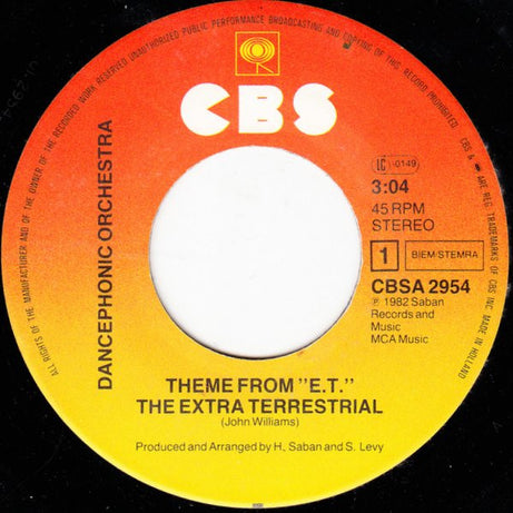 Dancephonic Orchestra : Theme From "E.T." The Extra Terrestrial (7", Single)