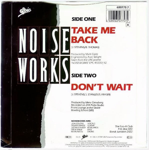 Noiseworks : Take Me Back (7", Single)