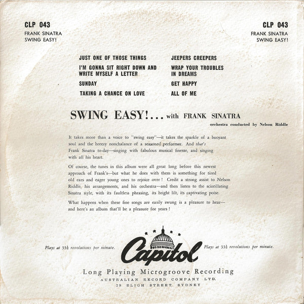 Frank Sinatra : Swing Easy! (10", Album, Mono)