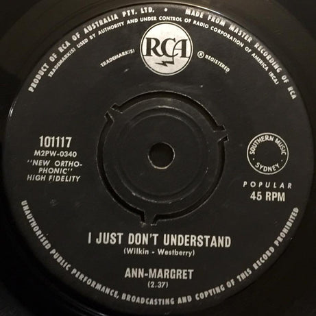 Ann Margret : I Just Don't Understand (7", Single)