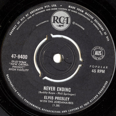 Elvis Presley With The Jordanaires : Such A Night (7", Single)