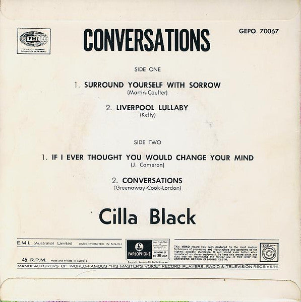 Cilla Black : Conversations (7", EP, Mono)