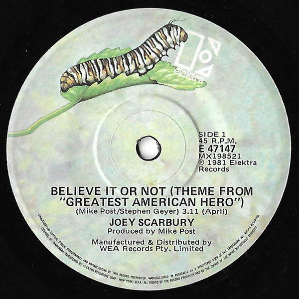 Joey Scarbury : Believe It Or Not (Theme From "The Greatest American Hero") (7", Single)