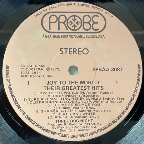 Three Dog Night : Joy To The World - Their Greatest Hits (LP, Comp)