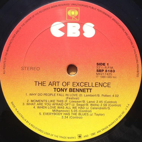Tony Bennett : The Art Of Excellence (LP, Album)
