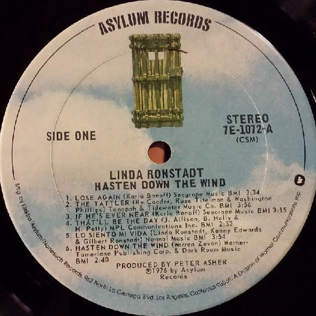 Linda Ronstadt : Hasten Down The Wind (LP, Album, CSM)