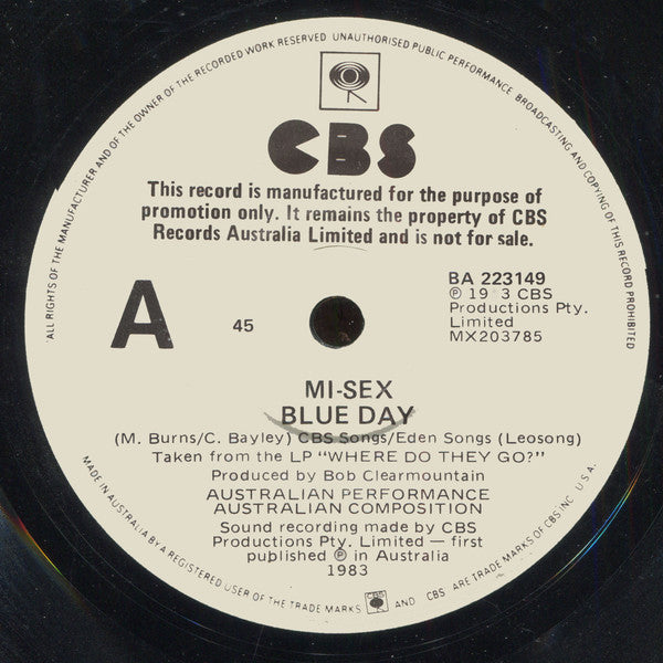 Mi-Sex : Blue Day (7", Single, Promo)