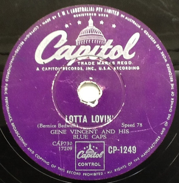 Gene Vincent & His Blue Caps : Lotta Lovin' / Wear My Ring (Shellac, 10")