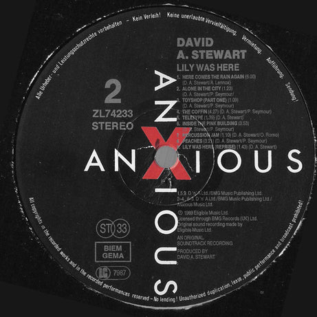 David A. Stewart And Featuring Candy Dulfer : Lily Was Here (LP, Album)