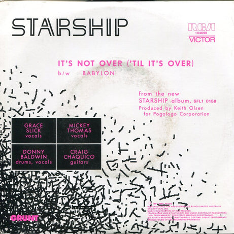 Starship (2) : It's Not Over ('Til It's Over) (7", Single)