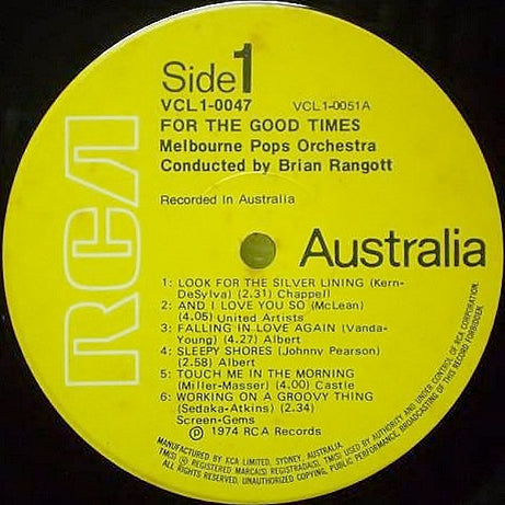 The Melbourne Pops Orchestra Conducted By Brian Rangott : For The Good Times (LP, Album)