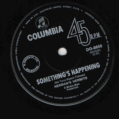 Herman's Hermits : Something's Happening  / It's Nice To Be Out In The Morning (7", Single)