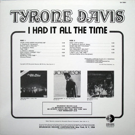 Tyrone Davis : I Had It All The Time (LP, Album, RE, Rai)