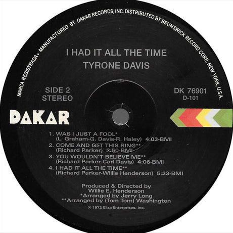 Tyrone Davis : I Had It All The Time (LP, Album, RE, Rai)