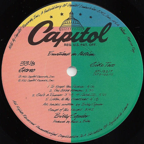 Billy Squier : Emotions In Motion (LP, Album, Jac)