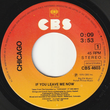 Chicago (2) : If You Leave Me Now (7", Single)