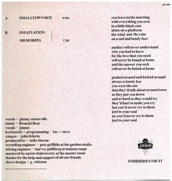 Bronski Beat : Smalltown Boy (12")
