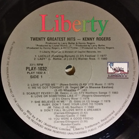 Kenny Rogers : Twenty Greatest Hits (LP, Comp)