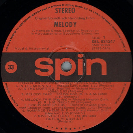 Various : Original Soundtrack Recording From Melody (LP, Album)