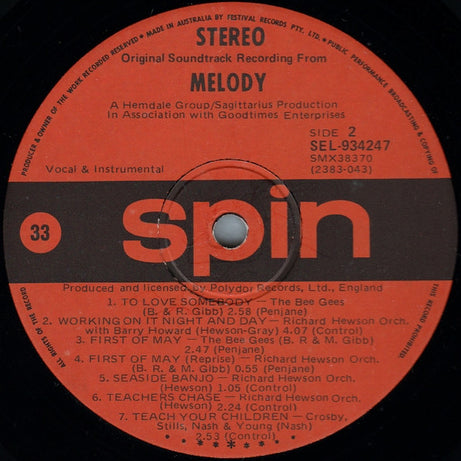 Various : Original Soundtrack Recording From Melody (LP, Album)