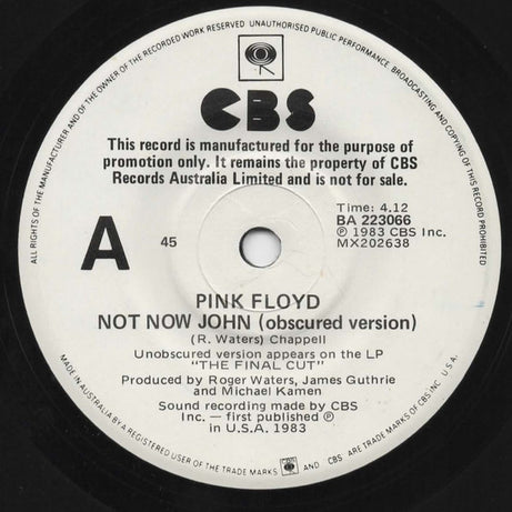 Pink Floyd : Not Now John (Obscured Version) (7", Single, Promo)