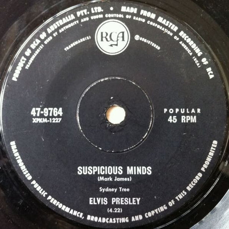 Elvis Presley : Suspicious Minds (7", Mono)