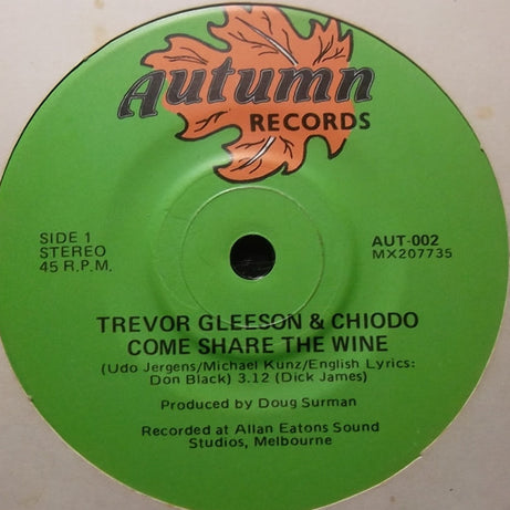 Trevor Gleeson & Chiodo : Come Share The Wine (7", Single)